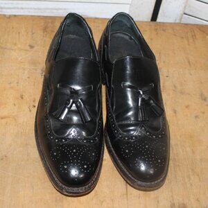 Oakton Tassel Loafers Men's 8D Black Leather Dress Shoes Wingtip Fringe Slip-On